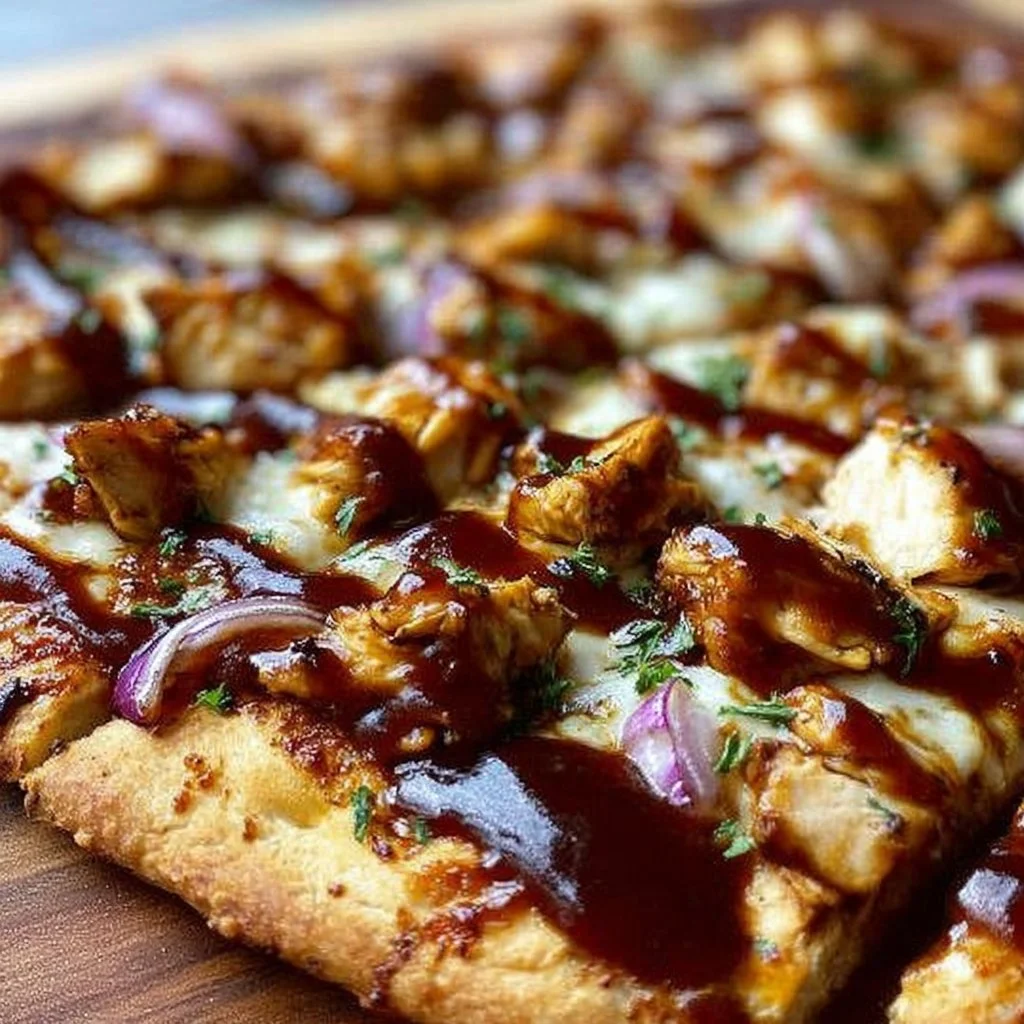 Pizza au poulet barbecue avec garnitures savoureuses et fromage fondu