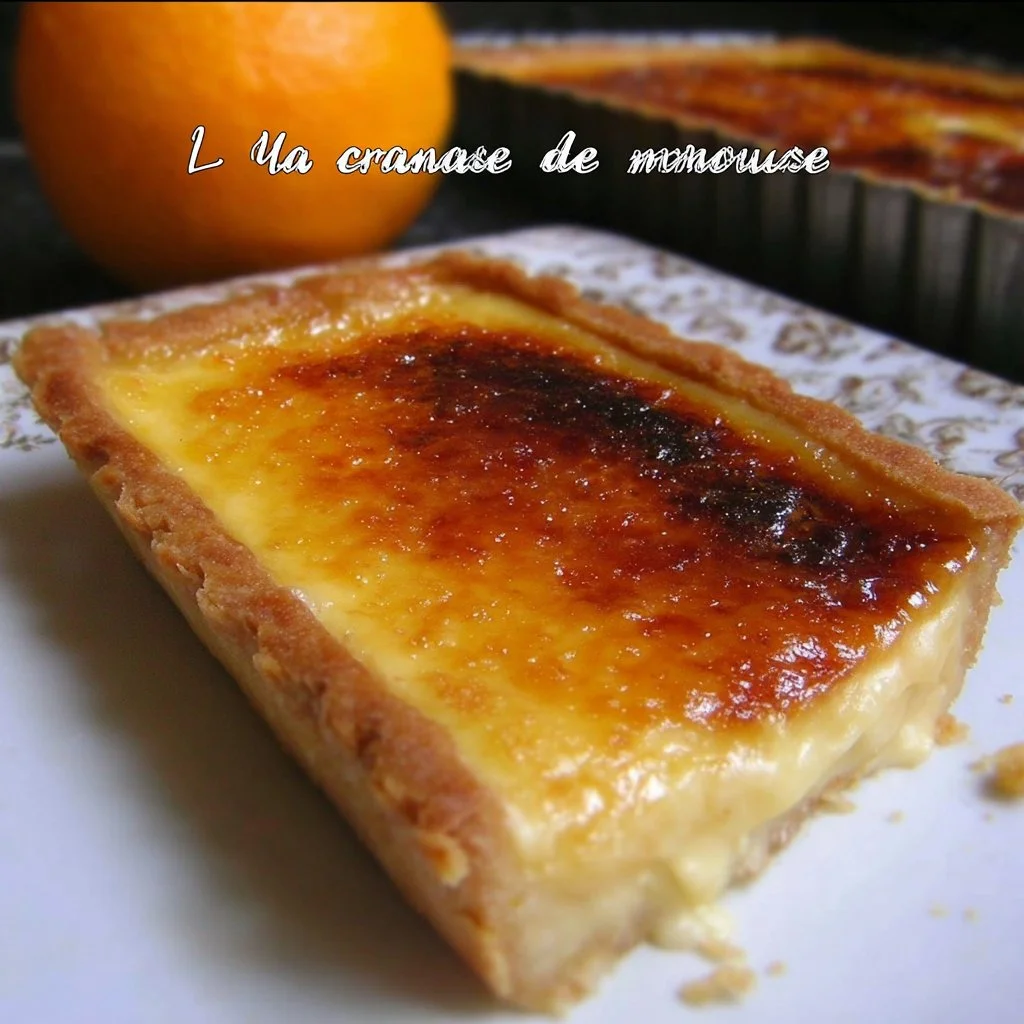 Tarte à la crème brûlée à l'orange avec une croûte dorée et une garniture crémeuse