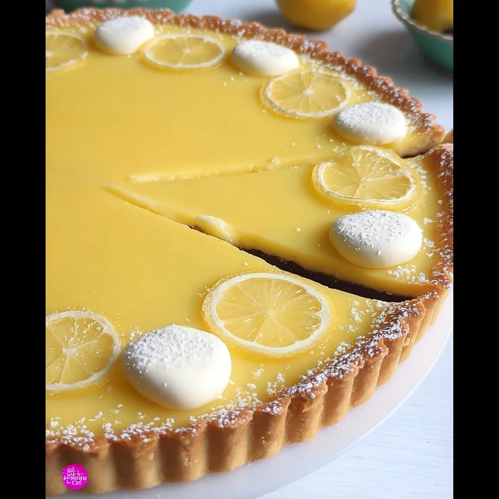 Tarte au Citron Facile, un dessert délicieux et frais sur une assiette.