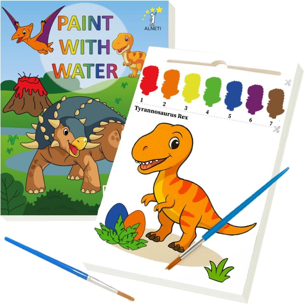 ALNETI Paint with Water Coloring Books for Toddlers – Watercolor Painting Activities for Kids Ages 3-5 5-7 – Dinosaur Ar - Product cover