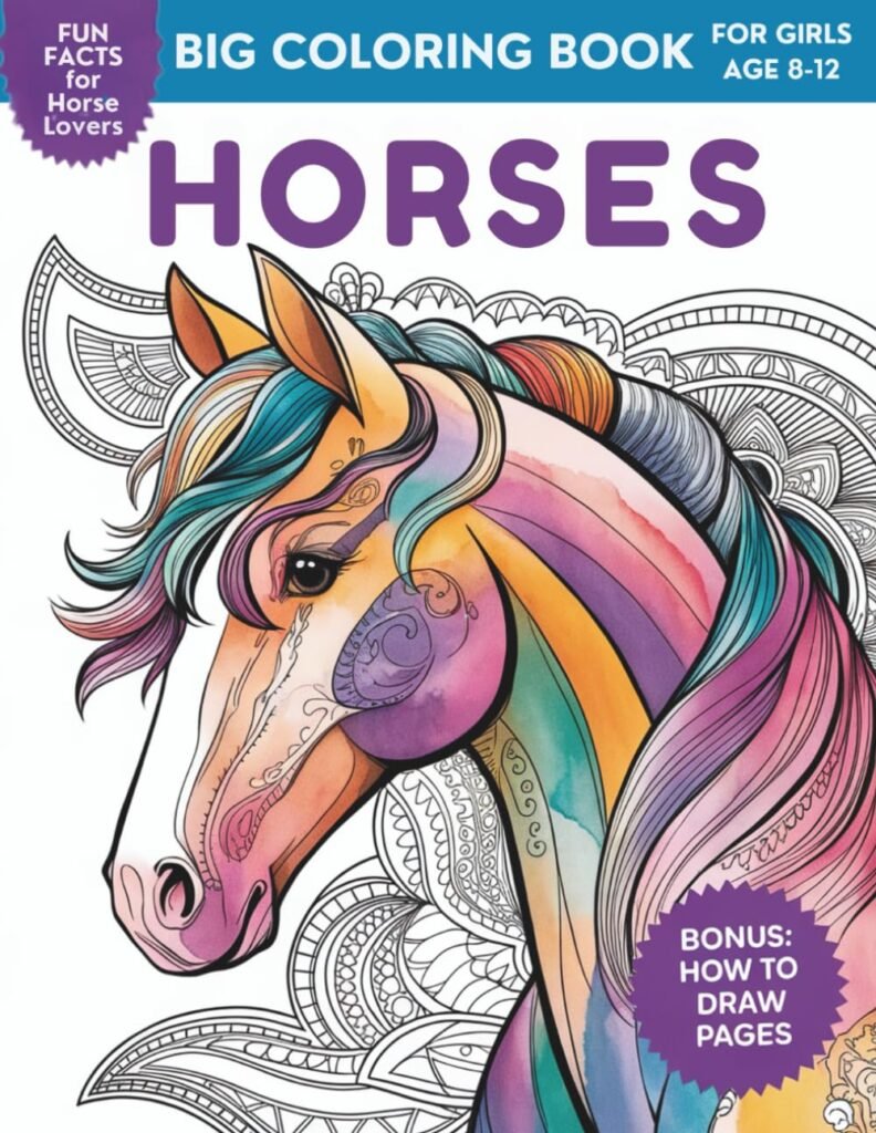 Big Horse Coloring Book for girls age 8-12 - Product cover